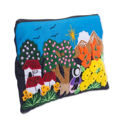 Mountain Home,'Colorful Mountain Home Cotton Blend Appliqué Pencil Case'