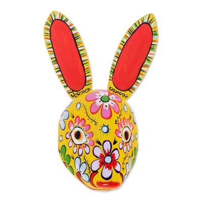 Floral Rabbit in Yellow,'Wood Floral Rabbit Mask i...