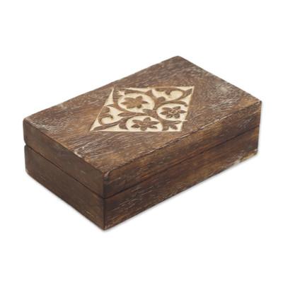 Blossoming Rhombus,'Handcrafted Floral Mango Wood Decorative Box from India'