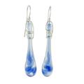 Bubbling Spring,'Glass Dangle Earrings in Blue from Costa Rica (2 inch)'