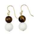 Jungle Glory,'Tiger's Eye and Recycled Glass Beaded Dangle Earrings'