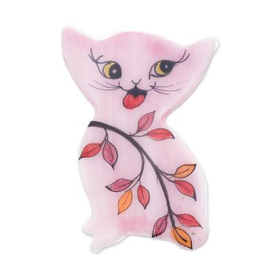 Cat in a Garden,'Hand Painted Thai Pink Kitty Cat ...
