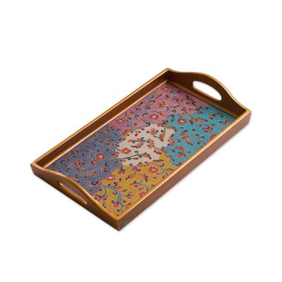 Margarita Joy,'Multicolored Reverse Painted Glass Tray from Peru'