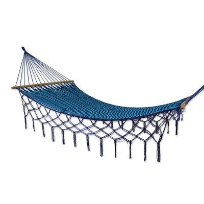 Sea and Sky,'Single Blue and Turquoise Hand Woven Hammock from Mexico'