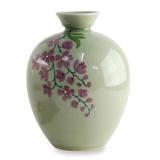 Round Garden,'Hand Crafted Celadon Ceramic Floral Vase from Thailand'