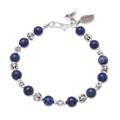 Floral Lapis,'Lapis Lazuli Beaded Bracelet from Thailand'