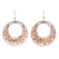 'Silver-Accented Copper Dangle Earrings with Floral Details'