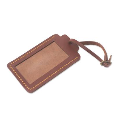 Identity in Brown,'Brown Leather Luggage Tag in Black Crafted in Java'