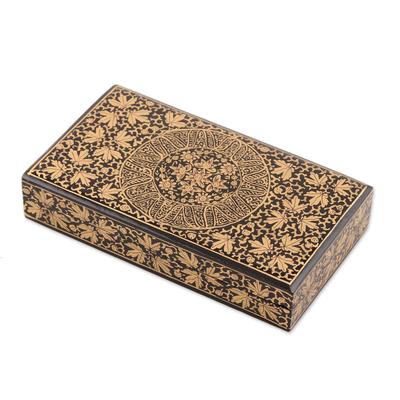 'Gold-Tone Leaf Motif Papier Mache Decorative Box from India'