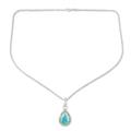 Cool Halo Effect,'Sterling Silver Pendant Necklace with Recon Turquoise Gem'