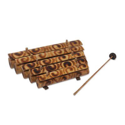 Swirling Melody,'Swirl Motif Bamboo Xylophone with Mallet from Bali'