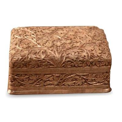 Wild Ivy,'Artisan Hand Carved Wood Jewelry Box from India'