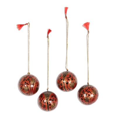 'Hand-Painted Papier Mache Ornaments from India (Set of 4)'