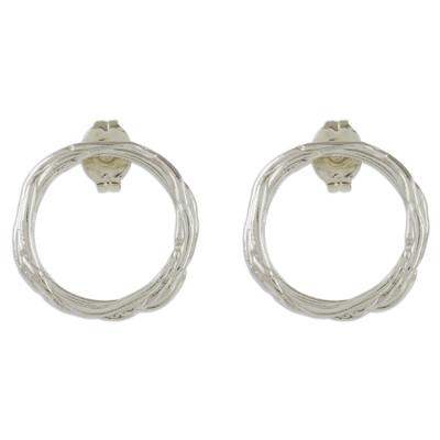 Love Nest,'Handcrafted Sterling Silver Circle Wreath Drop Earrings'