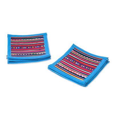 Lahu Blue,'Cotton Patchwork Coasters with Blue Trim (Set of 6)'