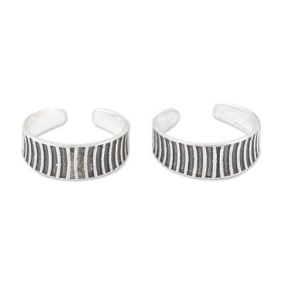 Striped Style,'Set of 2 Bohemian Style Sterling Silver Toe Rings from India'