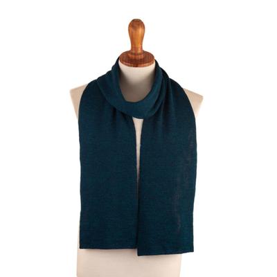Peacock Trends,'Knit Reversible Baby Alpaca Scarf in Indigo and Peacock'