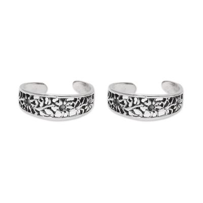 Floral Trellis,'Floral Openwork Sterling Silver Toe Rings from India (Pair)'