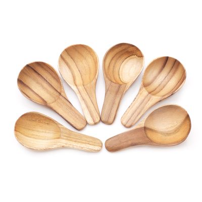 Healthy Meal,'Round Teak Wood Scoops from Bali (Set of 6)'