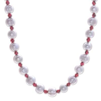 Cherished,'Strand Necklace with Cultured Grey Pearls and Garnets'