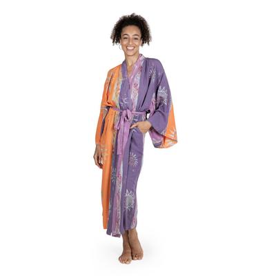 Dusky Sunrise,'Hand-Stamped Batik Robe with Chakra Motif'