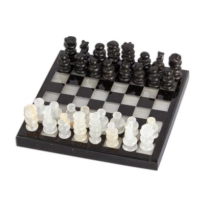 Black and Ivory Challenge,'Onyx and Marble Chess Set in Black and Ivory (5 in.)'