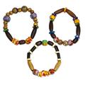 Eco Friends,'Wood and Recycled Glass Beaded Stretch Bracelets (Set of 3)'