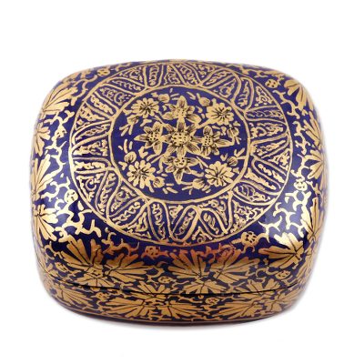 Blue Golden Bouquet,'Handmade Blue Papier Mache Golden Floral Decorative Box'