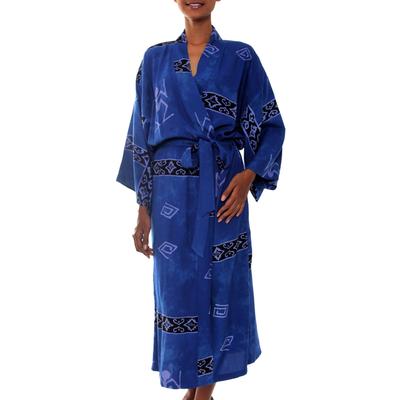 'Deep Blue Sea' - Hand Crafted Women's Batik Patterned Robe