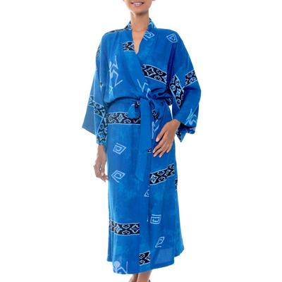 'Deep Blue Sea' - Hand Crafted Women's Batik Patterned Robe