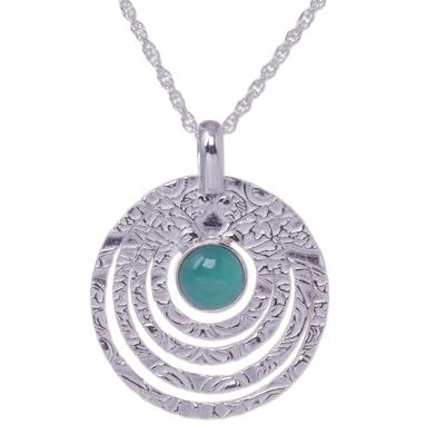 Ancient Echo,'Textured Sterling Silver Handcrafted Necklace with Opal'