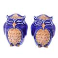 Calm Owls in Blue,'Ceramic Owl Salt and Pepper Shakers in Blue (Pair)'