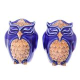 Calm Owls in Blue,'Ceramic Owl Salt and Pepper Shakers in Blue (Pair)'