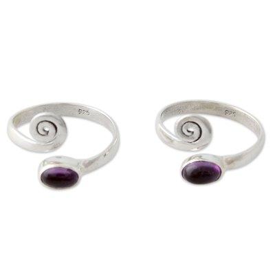 Amethyst toe rings, 'Curls' (pair)