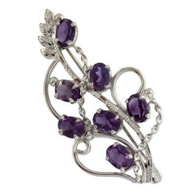 Amethyst floral brooch pin, 'Lilac Story'