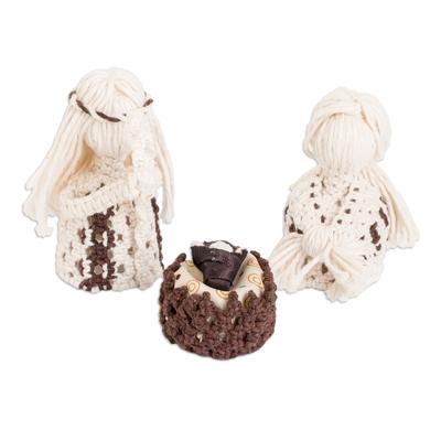 '4-Piece Handcrafted Cotton Macramé Nativity Scene'