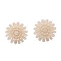 'Hand-Carved Bone Lotus Flower Button Earrings from Bali'