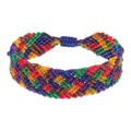 Spring Fling in Rainbow,'Rainbow Macrame Wristband Bracelet with Onyx Beads'