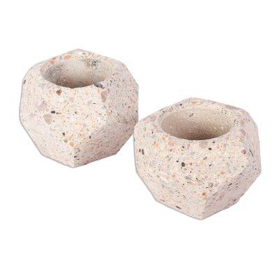 Modern Polygon,'Small Polygonal Reclaimed Stone Flower Pots (Pair)'