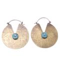 Sanur Paradise,'Textured Brass Hoop Earrings with Recon Turquoise Stones'