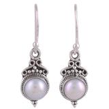Glossy Charm,'Cultured Pearl Sterling Silver Dangle Earrings from India'