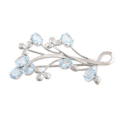 Ice Dream,'Rhodium-Plated Sterling Silver Blue Topaz Brooch'