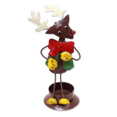 Dapper Reindeer,'Handcrafted Steel Rudolph Tealight Holder from Bali'