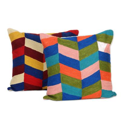 Colorful Count Down,'Embroidered Cotton Cushion Covers from India (Pair)'