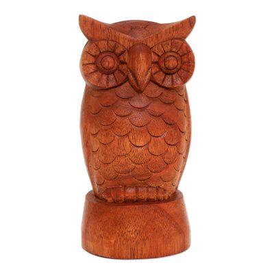 Wise Owl,'Owl-Shaped Jempinis Wood Eyeglasses Holder from Bali'