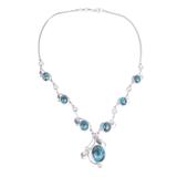 Dew Blossom,'Composite Turquoise and Cultured Pearl Y Necklace'