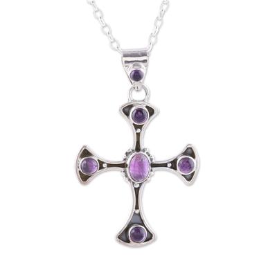 Beautiful Faith,'Amethyst Sterling Silver Dot Motif Cross Pendant Necklace'