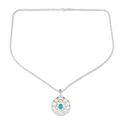 Tranquil Lotus,'Sterling Silver Lotus Pendant Necklace with Recon Turquoise'