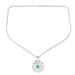 Tranquil Lotus,'Sterling Silver Lotus Pendant Necklace with Recon Turquoise'