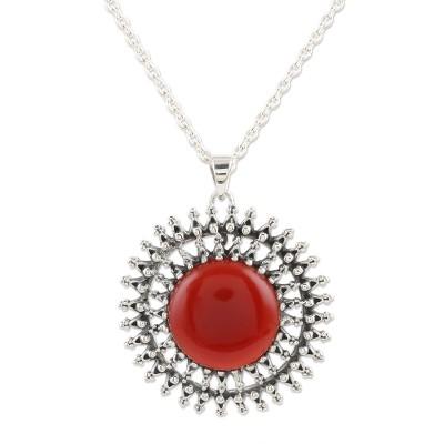Red Star,'Chalcedony and Sterling Silver Pendant Necklace'